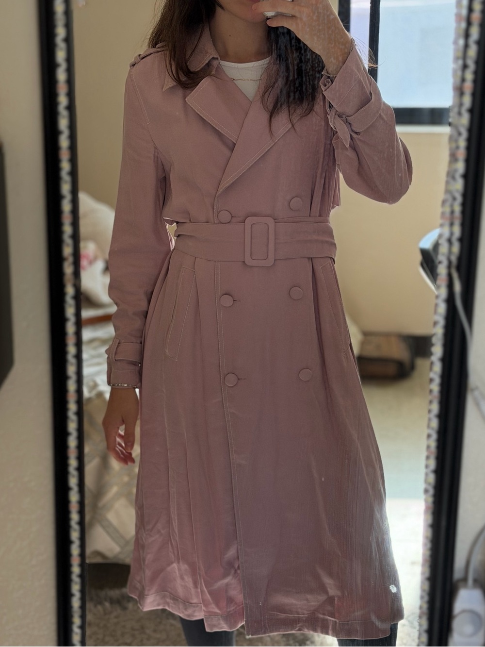 Moon River Dusty Rose Long Sleeve Trench Dress with Belt